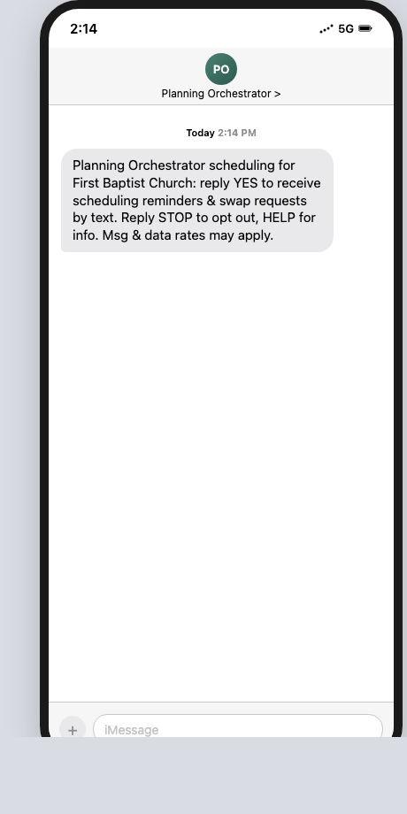 Confirmation SMS sent to the volunteer's phone