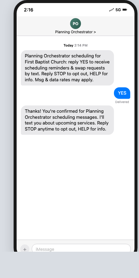 Volunteer replies YES to confirm opt-in